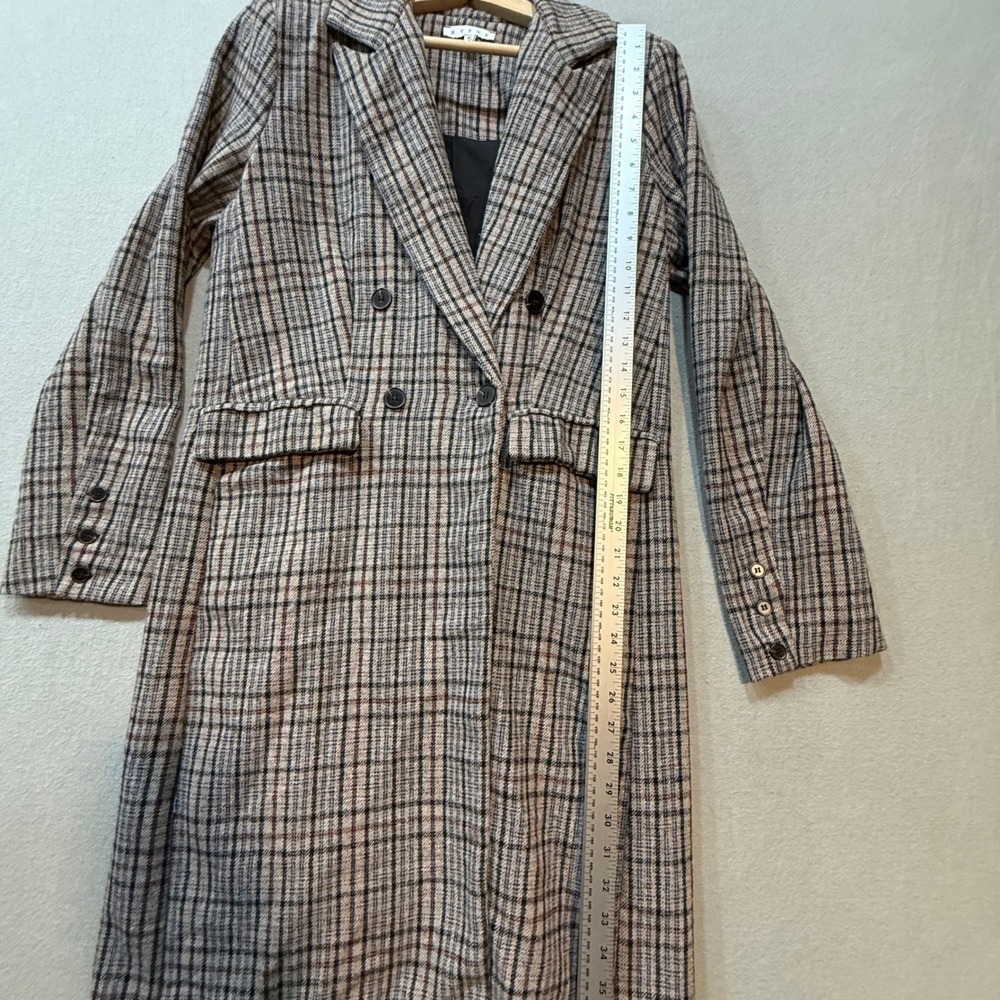 HYFVE Plaid Double Breasted Long Tailored Trench Dark Academia Fall Coat Women M - Picture 6 of 14